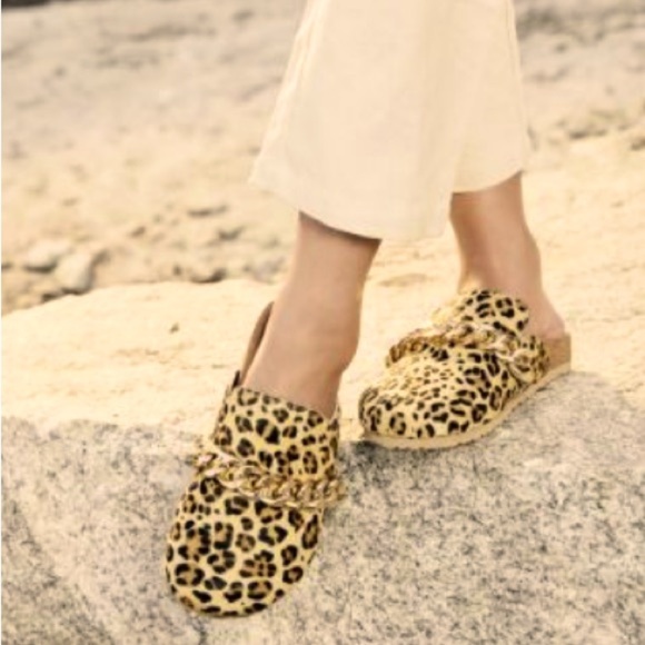 Myra leather hairon slides with gold chain detail and cork, new - Picture 1 of 9